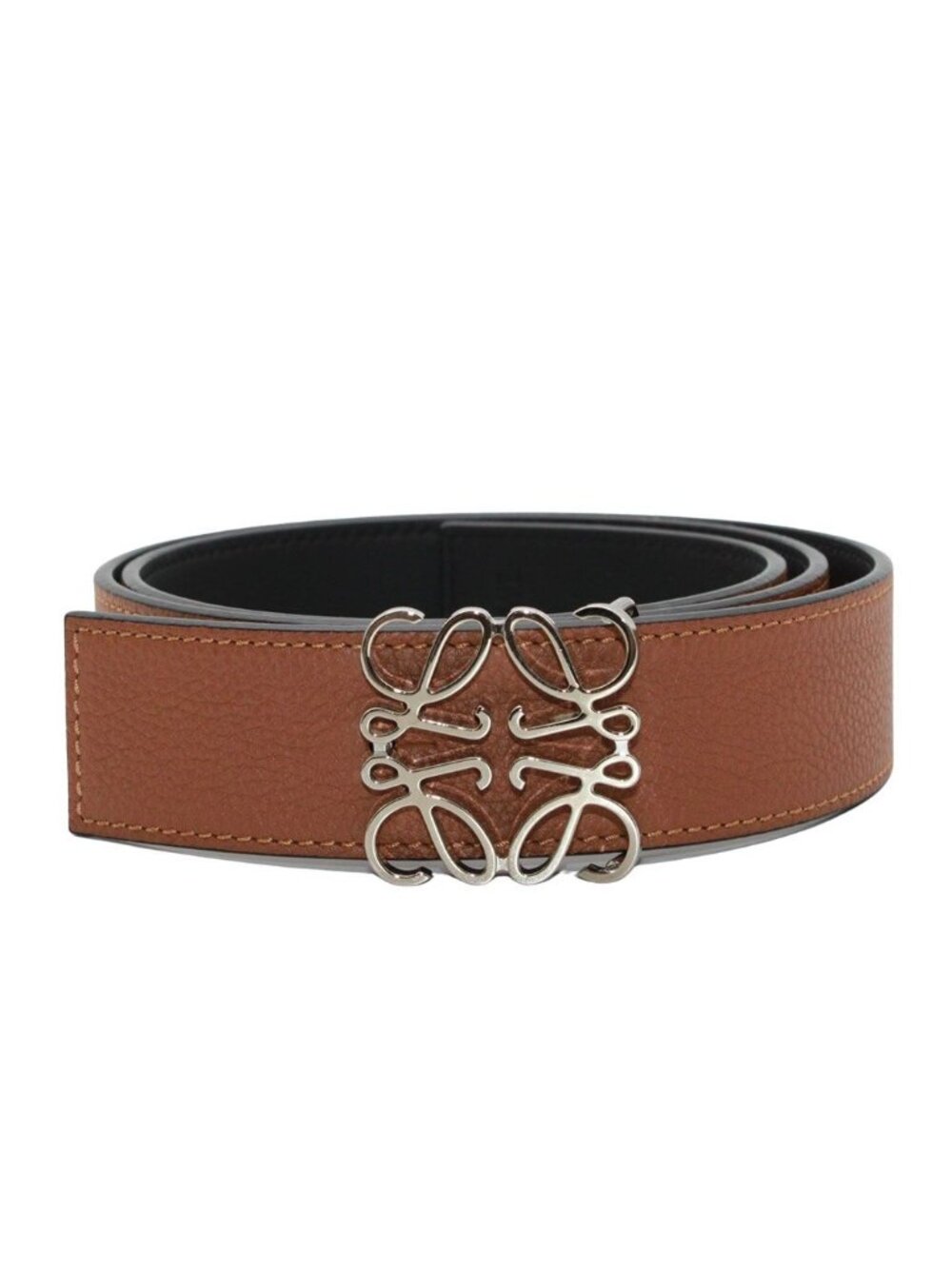 Loewe Belt Leather Brown Silver 35/34